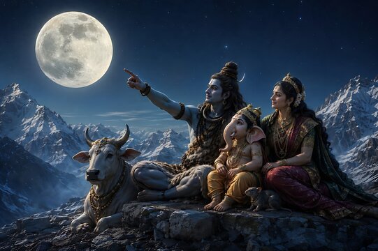 Lord Ganesha, Shiva and Parvati Divine Family &ndash; Ganesh Chaturthi, Sankashti Chaturthi, Maha Shivratri and Hartalika Teej Festival