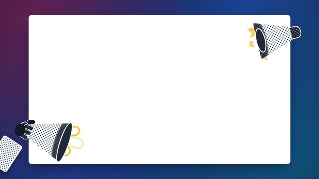A vibrant blue frame features two decorative megaphones placed in opposite corners to highlight important messages or announcements for users who seek creative ways to present their digital