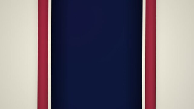 A vertically oriented rectangular sign featuring a deep navy blue central section framed by vibrant crimson margins and thin white borders presents a structured layout for displaying important