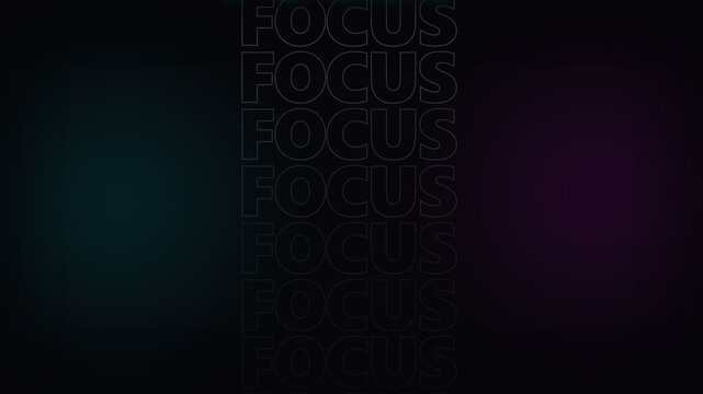 Repeated text displaying the word focus creates a compelling visual pattern that emphasizes mental clarity and concentration within a darkened aesthetic environment suitable for professional