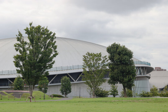 CHIBA, JAPAN - August 31, 2026: Detail of the Tipstar Dome Chiba, a velodrome for keirin cycle races. It is Chiba City.