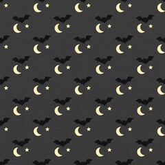 Fototapeta premium Halloween Bats Moon and Stars Seamless Pattern