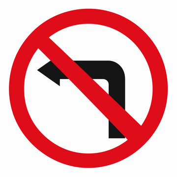 Prohibited left turn traffic sign with red circle.