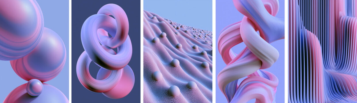 Set of Modern Abstract Posters Templates  with Geometric Waves and Fluid Gradients