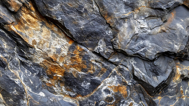 Closeup of a textured rock surface with intricate details and natural colors.