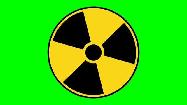 Radiation Warning Symbol with Yellow and Black Design on Bright Green Background