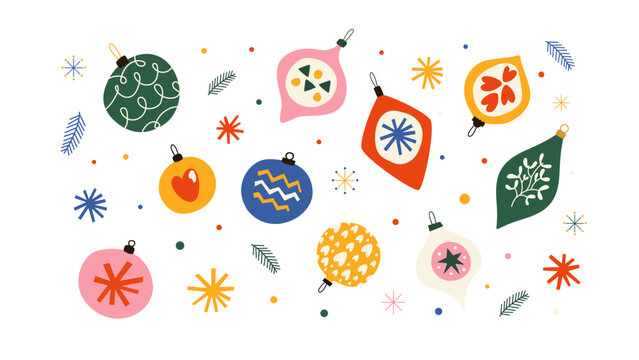 Colorful Christmas bauble collection. Vector clipart set with colorful ornaments