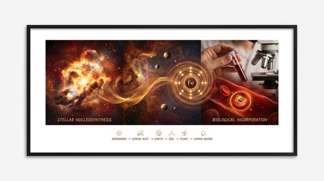 Stellar nucleosynthesis illustrates journey of iron from supernova to biological incorporation