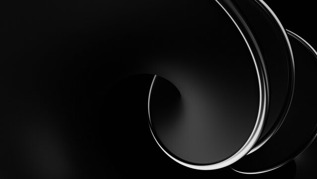 Abstract dark matte 3D spiral with chrome edges on black background. 3d rendering illustration not AI