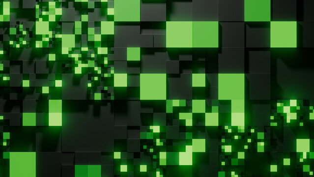 Abstract 3D render of green and black quadtree grid for technology background. 3d rendering illustration not AI