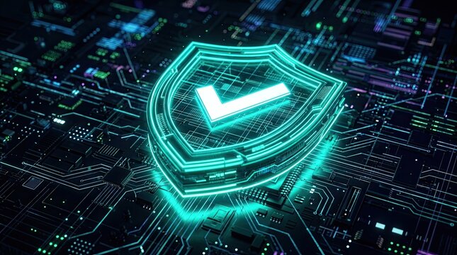 Cybersecurity shield representing digital protection data security and network defense in a modern technological world ensuring privacy and trust