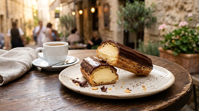 Chocolate Eclair with Vanilla Cream and Coffee at French Street Caf&eacute;