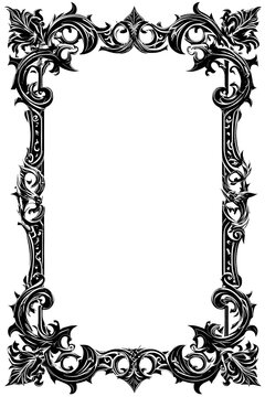 A rectangular black frame with gleaming Gothic carved ornamentation, set against a transparent background.