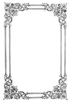 This image features a classic vintage-style frame with intricate acanthus leaf carvings in each corner and an empty space in the center.