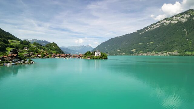 Beautiful emerald green Lake Brienz in Switzerland