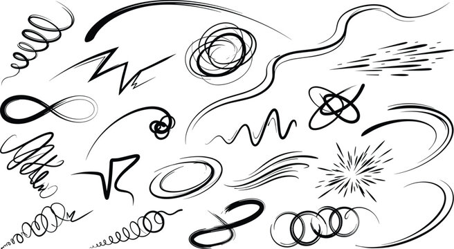 Abstract scribble set black isolated on transparent background hand drawn shapes