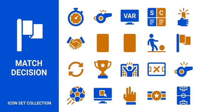 Soccer match decision and referee icons set