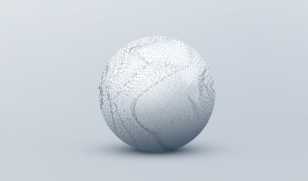 3d Futuristic sport ball sphere with particle dots sand on a bright gray background, creating an abstract AI circle, sport technology and digital science vector concept.
