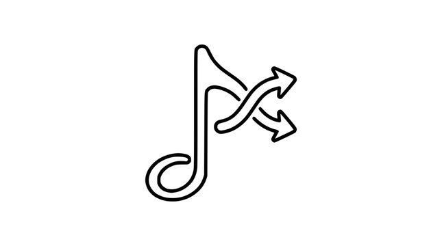 Minimalist music note icon with shuffle arrows linear style
