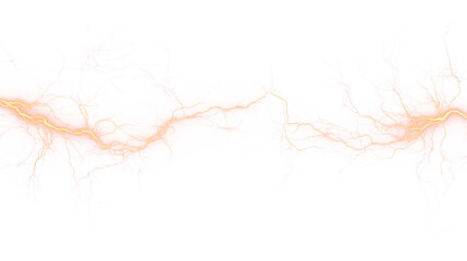 Fototapeta premium Horizontal Golden Lightning Arc With Branching Electric Bolts And Bright Energy Glow On Transparent Background