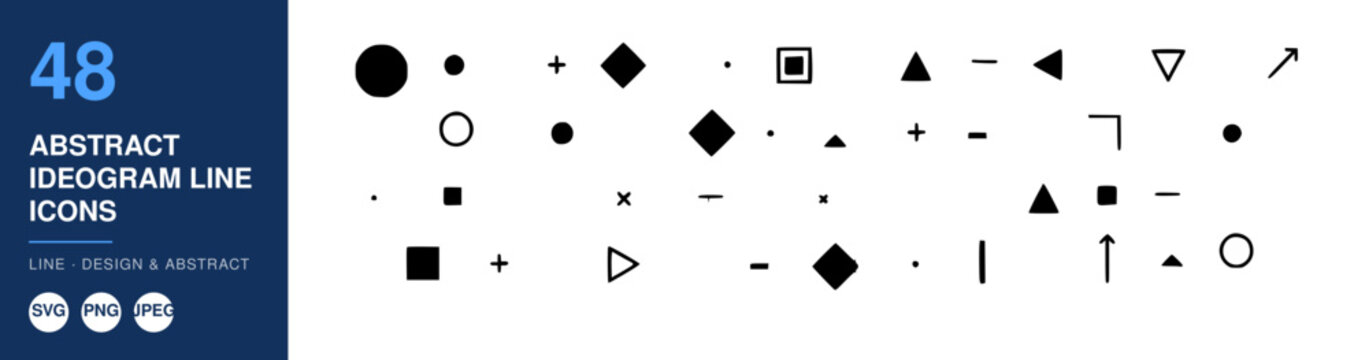 Abstract Ideogram Line Icons Set, Minimalist Design. Geometric Shapes, Vector Illustration