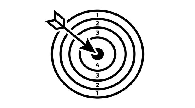 Numbered Target With Arrow Hitting Bullseye Minimalist Black and White Vector Icon