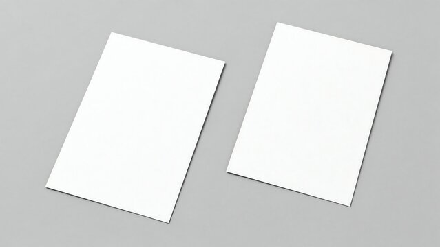 Two blank white rectangular cards on a plain gray background
