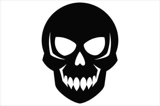 Dark Skull Head Silhouette with Hollow Eyes and Detailed Teeth