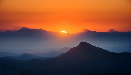 Naklejka premium Smoky Sunset Behind Mountain