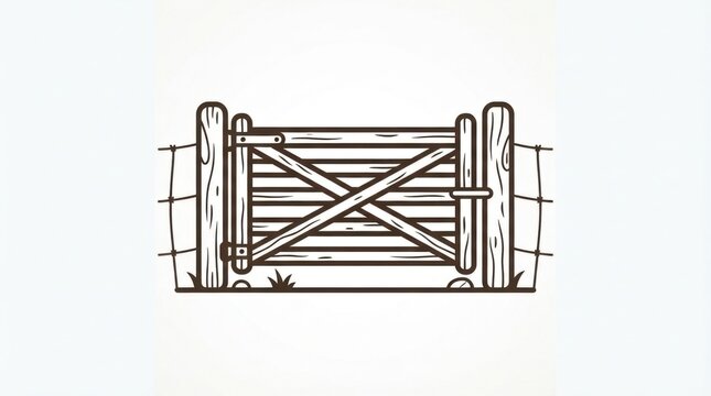 Simple wooden farm gate illustration for country field entrance