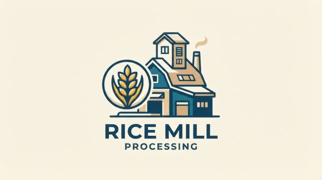 Rice mill processing factory logo design with grain icon
