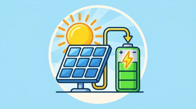 Solar panel charging a battery icon
