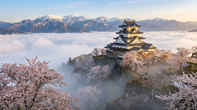 日本のお城と雲海のイメージ