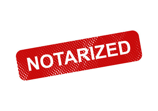 Red notary stamp with notarized text illustration