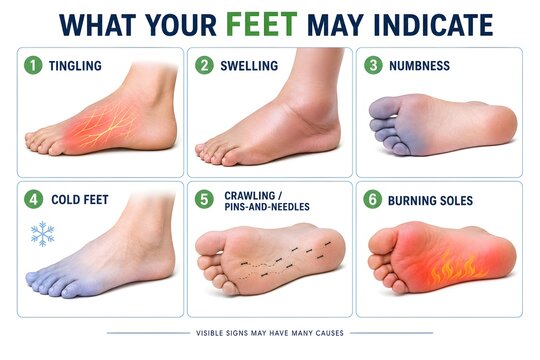 Foot Changes and Nutrient Deficiency Signs &ndash; Common Symptoms Educational Infographic