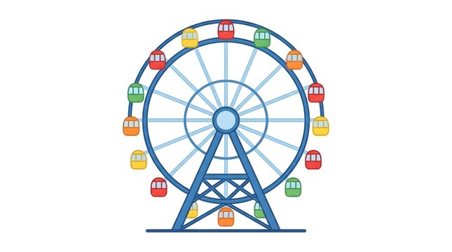 Colorful Ferris wheel vector illustration, amusement park ride graphic isolated on white