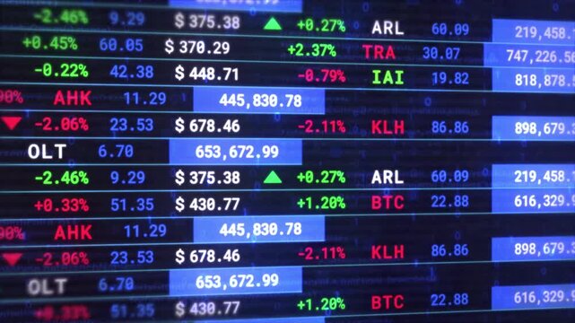 Stock Data and Economic Trends. Scoreboard Market Finance Animation. Business technology concept. 