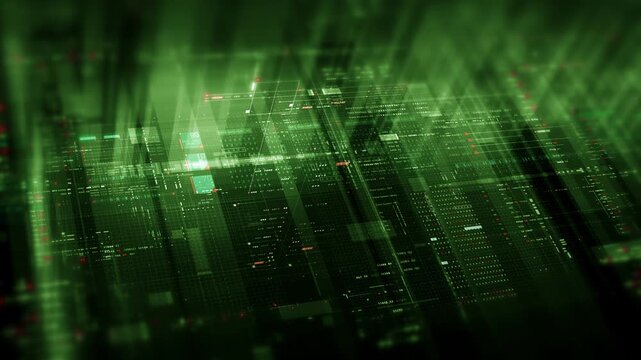 Futuristic data network visualization with glowing digital streams, big data analytics interface, cyber technology background and communication system in curved virtual display