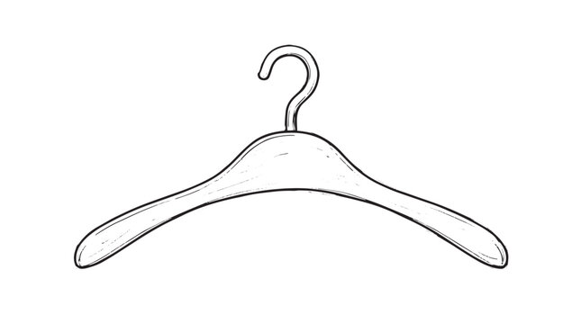 Minimalist clothes hanger vector illustration, hand drawn coat hanger sketch, black and white fashion apparel icon on white background