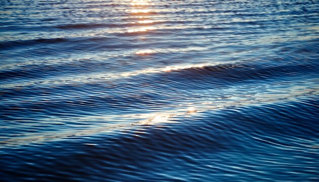 Close Up Of Rippling Blue Water Surface At Dusk
