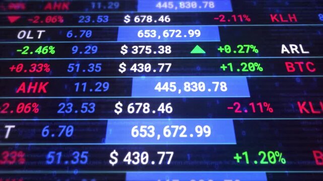 Stock Data and Economic Trends. Scoreboard Market Finance Animation. Business technology concept. 