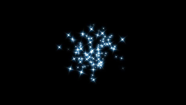 White stars and bokeh lights sparkle glittering burst effect, magic sparkles glitter line stars, twinkle stars, cartoon doodle twinkle effects, seamless loop animation on black screen background, 4k