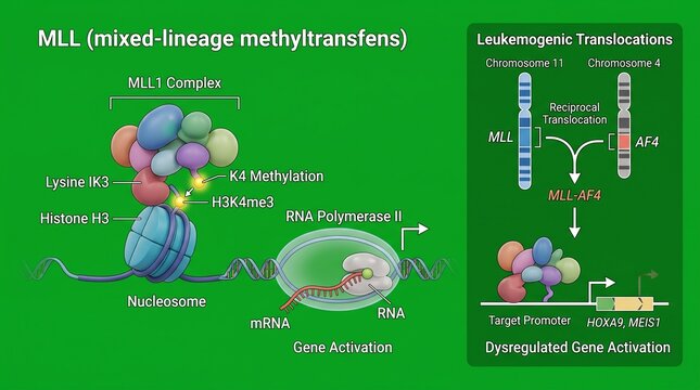MLL Methyltransferase Complex and Leukemogenic Translocation Mechanism Diagram