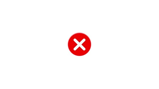 A simple red circle with a white cross symbol inside centered on a plain white background representing a negative or incorrect action or status