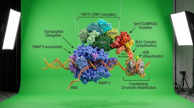 PAF1C Coordinating Transcription and Chromatin Modification Molecular Model