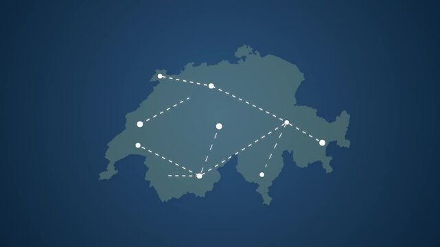 Switzerland Map with Connected Straight Lines Representing Global Signal Transmission