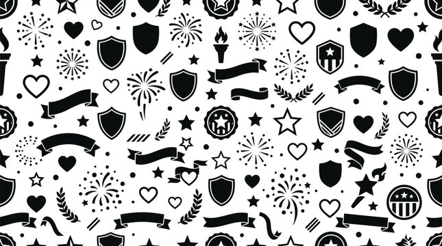 Patriotic Remembrance Day Seamless Vector Pattern Icons Background
