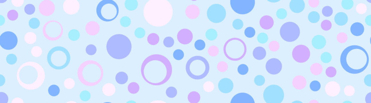 Polkadot seamless pattern. Wide abstract background with blue and pink pastel random circles polka dot texture. Vector illustration