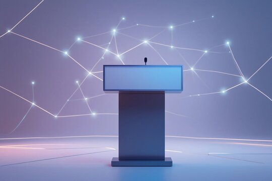 Futuristic AI Business Podium Mockup With Glowing Network Background