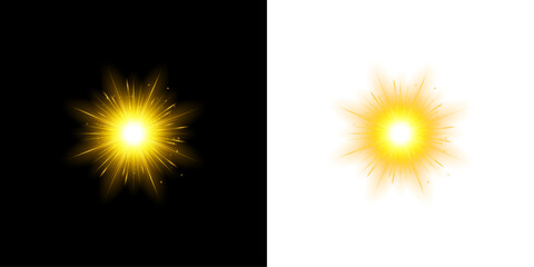 Fototapeta premium Bright glowing yellow starburst light effect isolated on transparent background